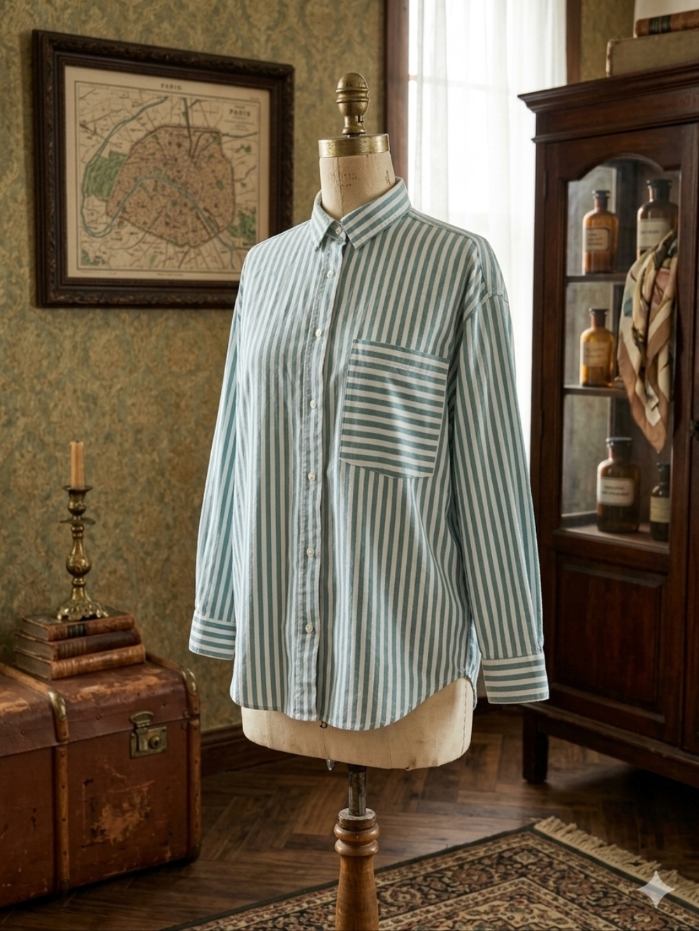 Vintage Oblique Striped Button-Down with Unique Back Detail